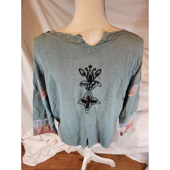 Vtge Magic Embroidered Rayon Tie Dye 3/4‎ Sleeve Top  Free Size - Picture 4 of 5